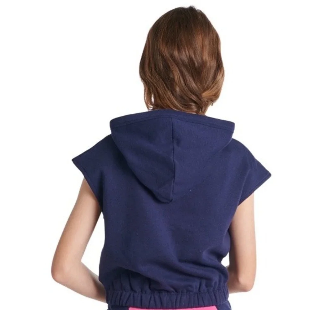 Justice Sports Cutoff Hoodie Girls Medium 10 Blue Pink White Sequins Sleeveless